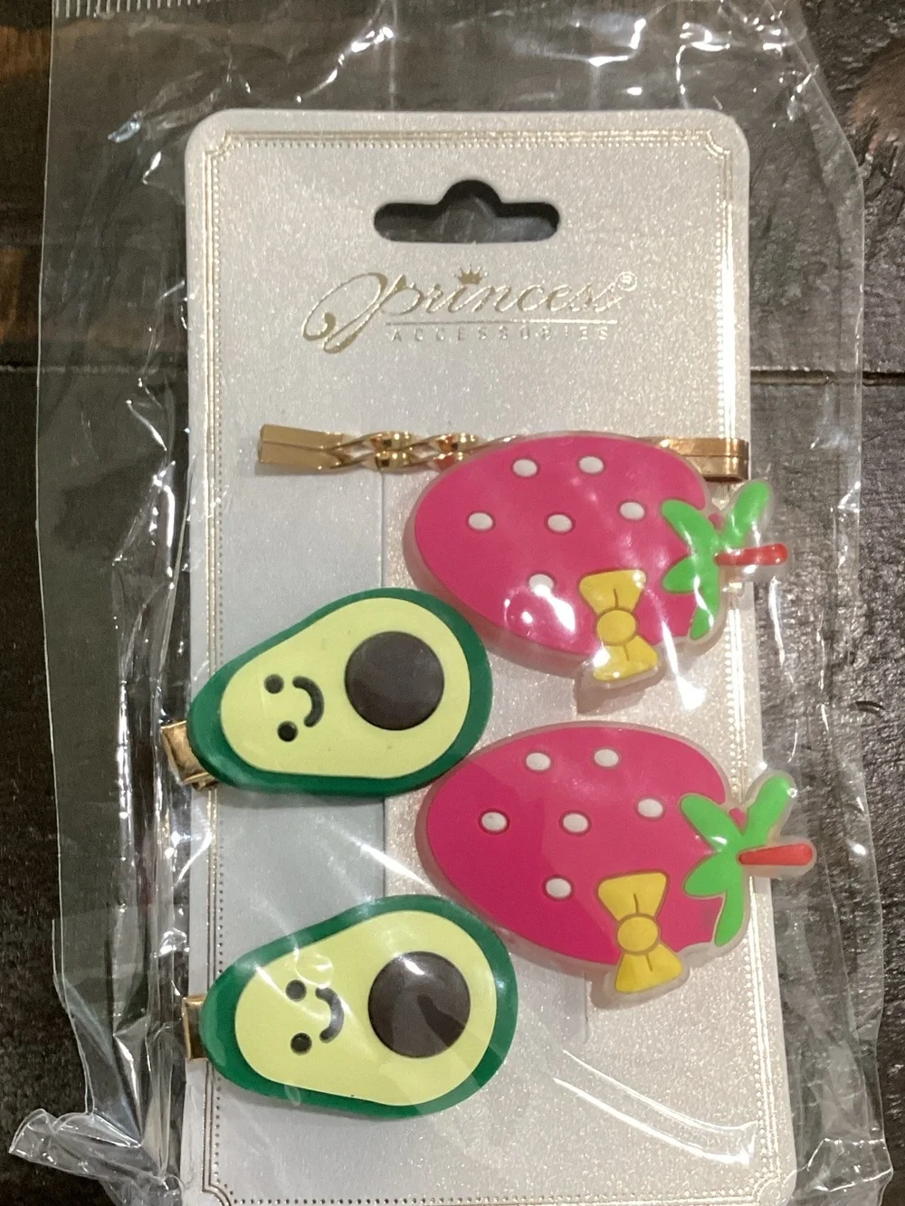 Princess Kids Pink Strawberry & Green Avocado Hair Clip Set